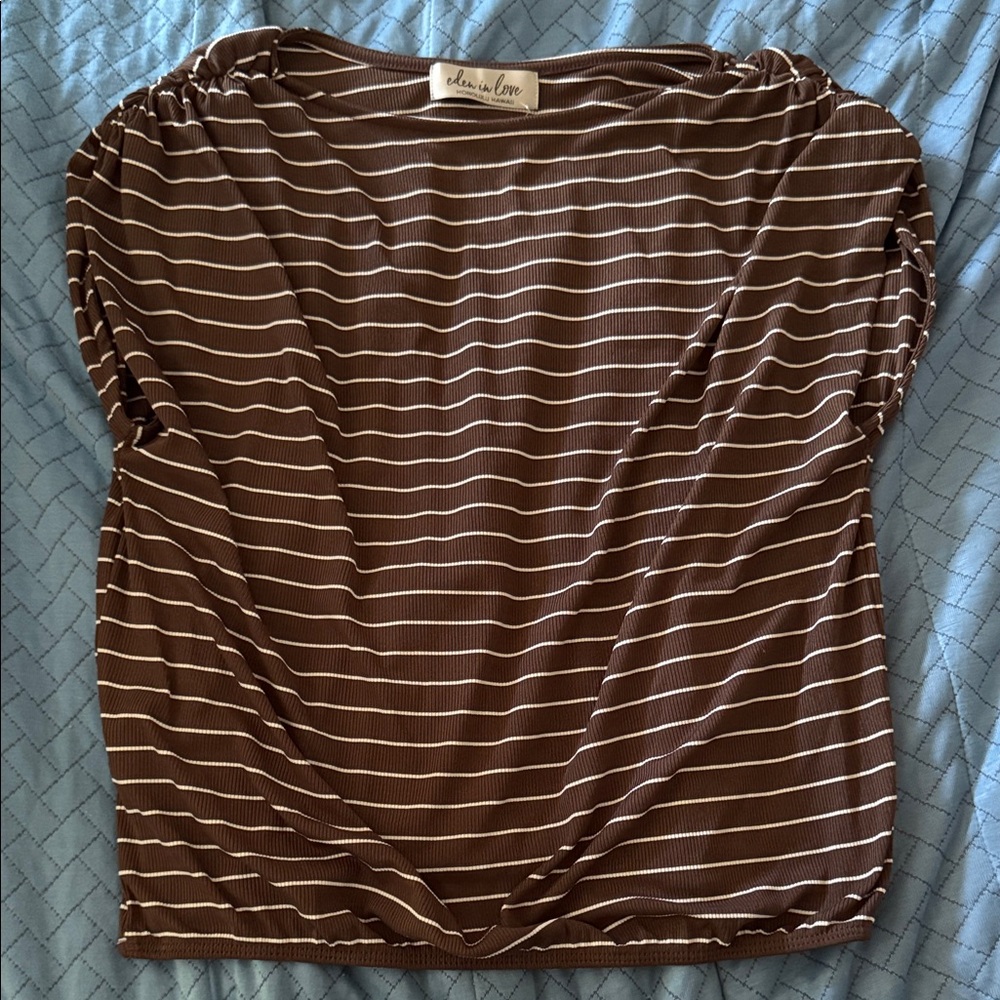 Eden In Love Chocolate Brown Striped Short Sleeve Top